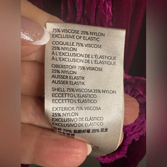 🌺Anthropologie Fuchsia Velvet Smocked Blouse - Picture 5 of 5